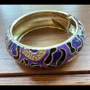 Purple enamel black, gold, crystal accent bracelet